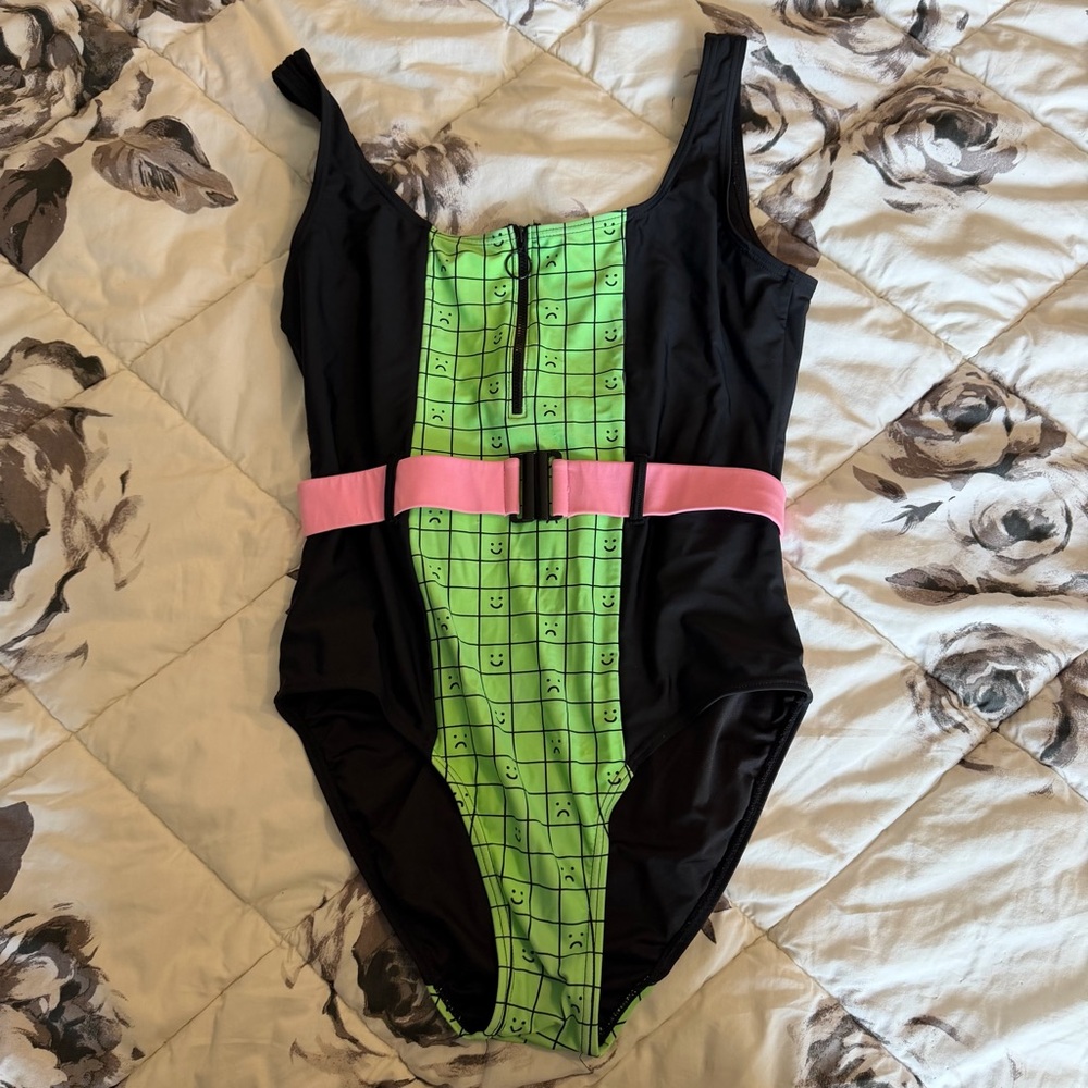 Lazy Oaf Happy Sad Checkerboard swimsuit size 8 US
